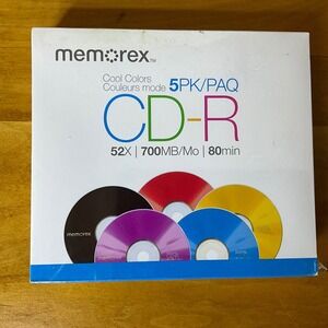 Memorex CD R 52X 700MB 80min 5 Pack Cool Colors Blank Recordable Discs NEW‎